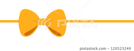 Yellow satin ribbon with tied bow for gift decoration. Holiday package wrap design isolated on white background. Yellow satin ribbon with tied bow for gift decoration. Holiday package wrap design isolated on white background. 120523249