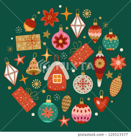 Christmas ornament on a green background. 120523577