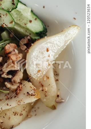 Salad with blue cheese, pears, nuts, chard and 120523634