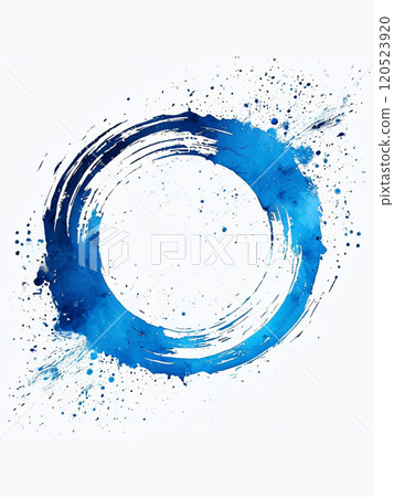 具有藍色漸層的抽像水墨藝術畫圈 120523920
