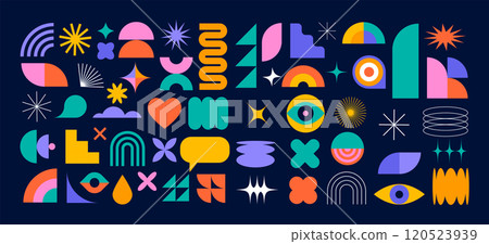 Collection of Brutalist abstract geometric shapes and elements. Modern, minimalist contemporary 120523939