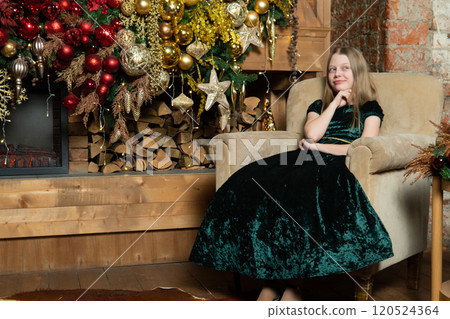 year home room smiling young sofa interior new happy christmas female girl winter 120524364
