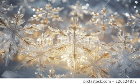 Snowflakes frost rime macro on window glass pane. Neural network ai generated art 120524872