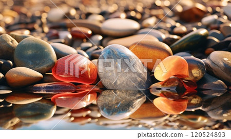 Background of colorful beach pebbles of different shape and size. Neural network ai generated art 120524893