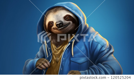 Sloth in human trendy fashionable clothes. Neural network ai generated art 120525204