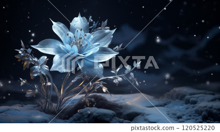Abstract blue flowers on dark blue background. Neural network ai generated art 120525220