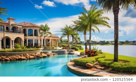 Exterior photo from a property on luxury islands for investment. Neural network ai generated art 120525564