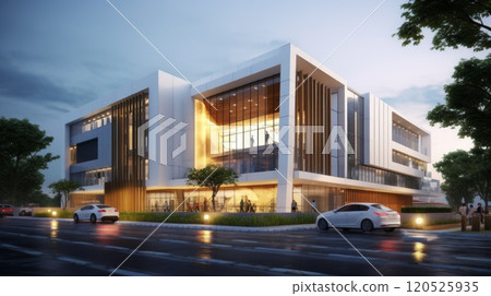 Modern medical center building exterior detail. Neural network ai generated art 120525935