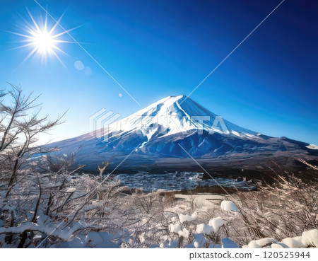 [AI圖像]冬天的富士山和湖泊有雪 120525944