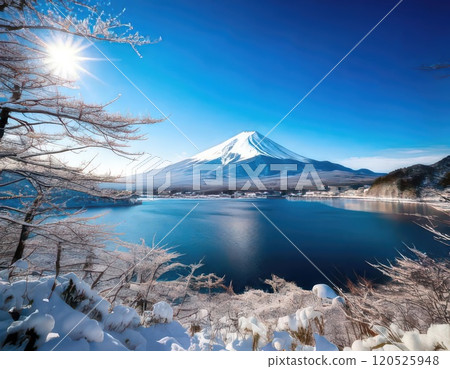 [AI圖像]冬天的富士山和湖泊有雪 120525948