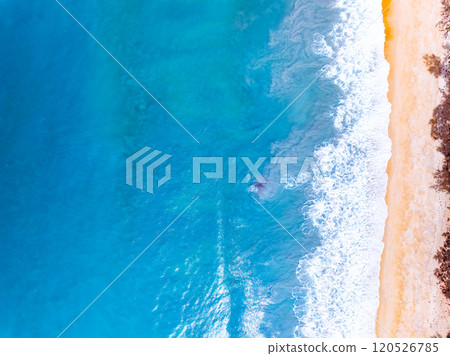 Beautiful sea in summer season seascape background,Nature sea beach background,Top view waves seascape nature view 120526785