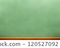 A stage with a brown wooden table on a green chalkboard background 120527092