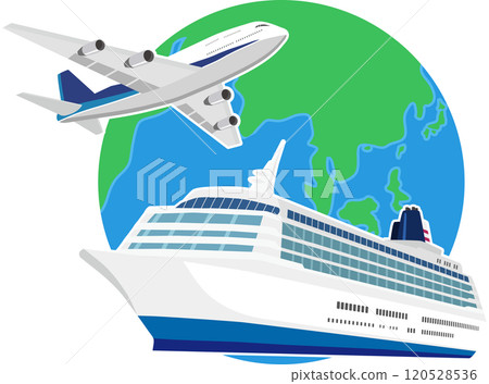 遊輪和飛機有地球儀的 120528536