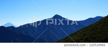 Mount Fuji, Mount Kitadake, and Mount Ama-dake as seen from Mount Senjo-dake Mount Fuji, Mount Kitadake, and Mount Ama-dake as seen from Mount Senjo-dake 120528982