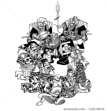 Seven Good Gods in the New Year Parody of the Soga Brothers (Three Gods and Seven Gods of Fortune Haji Haru Ji Ha Uta) - Utagawa Hiroshige Seven Good Gods in the New Year Parody of the Soga Brothers (Three Gods and Seven Gods of Fortune Haji Haru Ji Ha Uta) - Utagawa Hiroshige 120529026