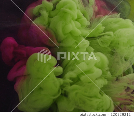 Water paints. Creative brush. Beauty design. Pigment underwater blending fluid move. Purple green color blending on modern art abstract background. 120529211