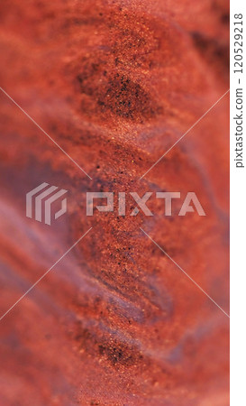 Gel clouds. Glitter draw flow. Shiny fluid. Defocused red color gleaming sequin particles flicker in water liquid emulsion spill abstract art background with bokeh light. 120529218