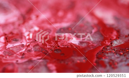 Acrylic color mix. Glitter fluid spill. Defocused white red shimmering sequin particles liquid ink swirl pigment dye blend abstract art background. Acrylic color mix. Glitter fluid spill. Defocused white red shimmering sequin particles liquid ink swirl pigment dye blend abstract art background. 120529351