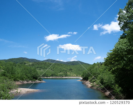 藍藍的天空和藍色的湖 藍藍的天空和藍色的湖 120529370