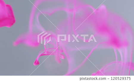 Color water. Gleaming splashes. Pink graphic bright gradient falling flow on modern white art abstract background. Sparkling liquid fluid. 120529375