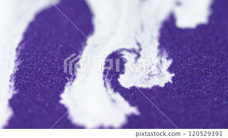 Shimmer streaming. Paint drips. Shiny oil flow. Defocused white blue color shiny particles texture ink mix wave on modern abstract art background. 120529391