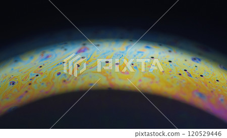 Oil drawing. Rainbow picture. Glittering yellow red purple lilac color creative painting on abstract art background with free space. 120529446