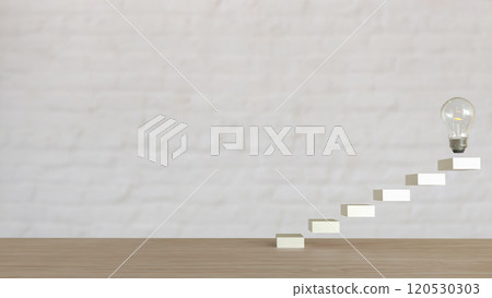 The Bulb on stair for creative or idea concept 3d rendering. The Bulb on stair for creative or idea concept 3d rendering. 120530303