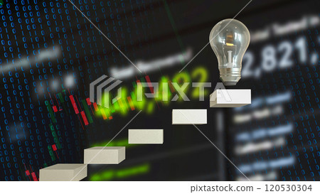 The Bulb on stair for creative or idea concept 3d rendering. 120530304