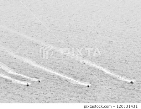 Aerial view of jet skis is suitable for tourism. Aerial view of jet skis is suitable for tourism. 120531431