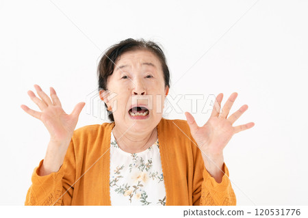 Senior woman portrait surprised 120531776