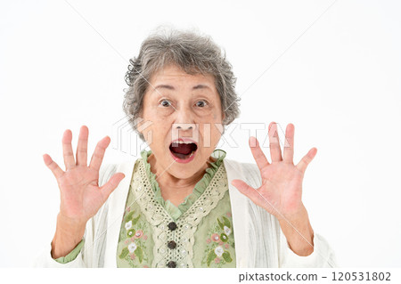Senior woman portrait surprised 120531802