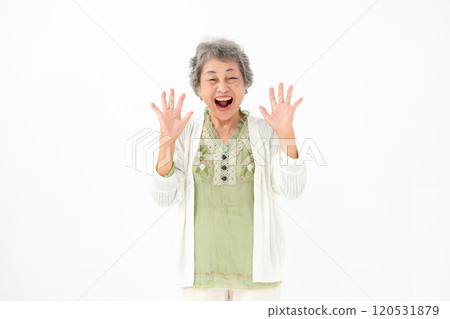 Senior woman portrait surprised 120531879