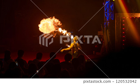 Fire performance that spits flames Fire performance that spits flames 120532042