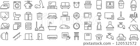 單色向量中關於家庭的線條畫圖示集 120532572