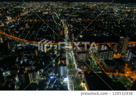 The night view from the guest room of the Osaka Marriott Miyako Hotel, a luxury foreign hotel located in the skyscraper Abeno Harukas 120532836