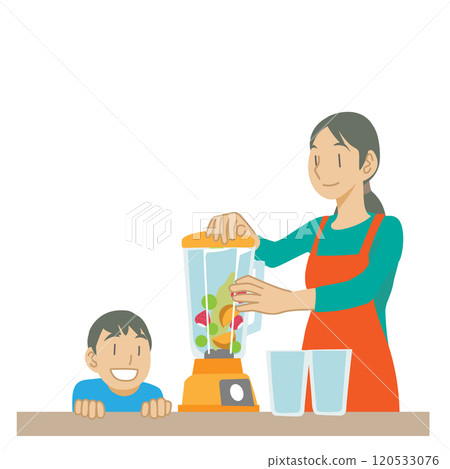 Parents and children making juice with a juicer Parents and children making juice with a juicer 120533076