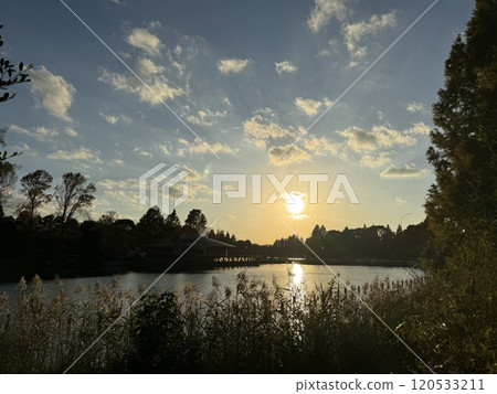 Sunset reflected on the surface of the water 120533211