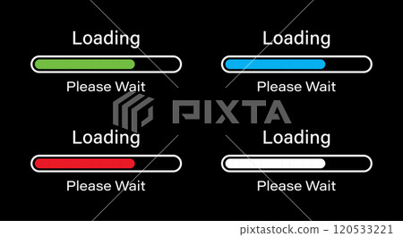 Rounded rectangular bar loading please wait symbol icon set in four different colors- Green, Blue, Red and White. Loading 70 percent please wait progress bar infographics isolated for dark mode. Rounded rectangular bar loading please wait symbol icon set in four different colors- Green, Blue, Red and White. Loading 70 percent please wait progress bar infographics isolated for dark mode. 120533221