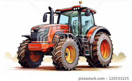 tractor, showcasing power and efficiency in agriculture. The design highlights its robust build, agricultural promotions, or machinery advertisements celebrating innovation in farming technology 120533225
