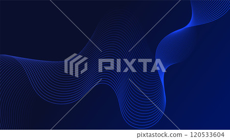 Geometric curved lines in gradient blue tones forming dynamic futuristic abstract flow patterns 120533604