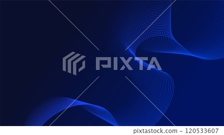 Geometric curved lines in gradient blue tones forming dynamic futuristic abstract flow patterns 120533607