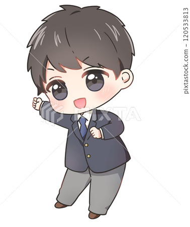 Smiling male student raising his fist 120533813