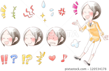 Young woman facial expression illustration set 3 120534178