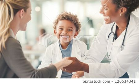 Happy child and doctor 120534341