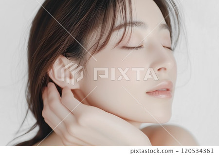 Skin care, beauty material. Beauty image of a beautiful Japanese woman with natural makeup 120534361