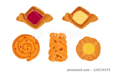 各種丹麥糕點的插圖 各種丹麥糕點的插圖 120534375