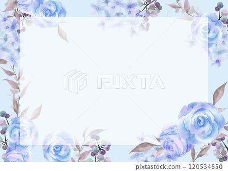 水彩藍玫瑰背景方形框架 水彩藍玫瑰背景方形框架 120534850