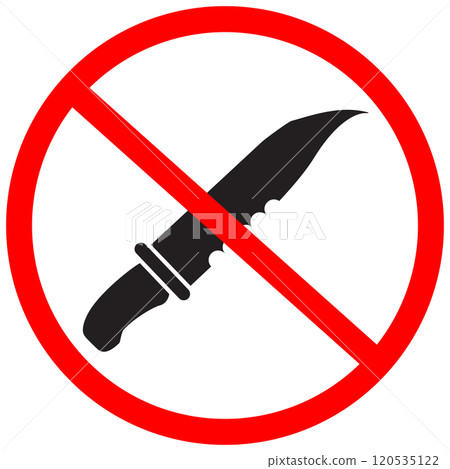 Forbidden knife Prohibited Warning. Knife prohibited icon. Knives not allowed sign. no knife no weapon symbol. flat style. Forbidden knife Prohibited Warning. Knife prohibited icon. Knives not allowed sign. no knife no weapon symbol. flat style. 120535122