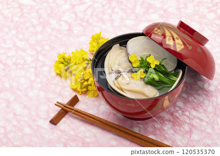 蛤蜊湯和油菜花 120535370