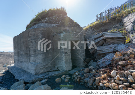 Pillboxes and coastline at Asahihama, Taiki Town, Hokkaido 120535448